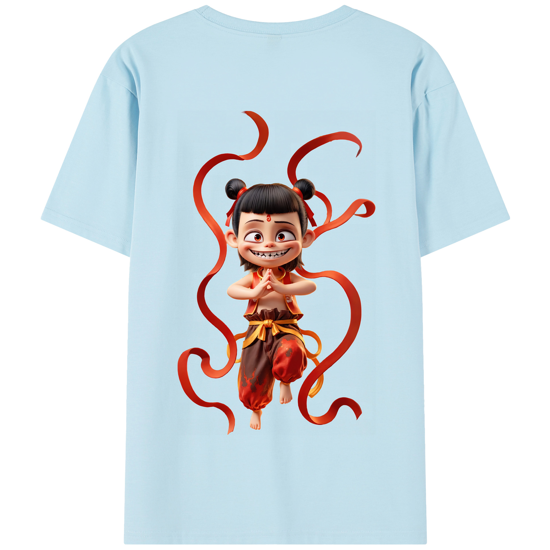 （画像用） Ne Zha 2 ナタ 魔童の大暴れ 綿100％半袖Tシャツ（背面プリント）
